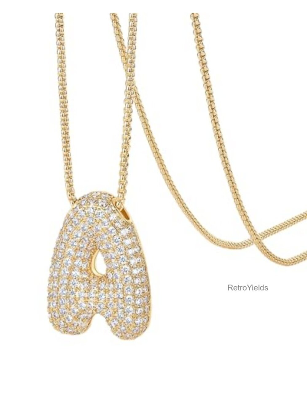 14K Gold Plated CZ Bubble Initial Pendant Necklace for Women